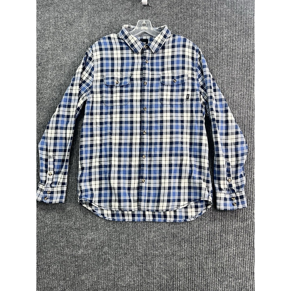 Vans Men's Plaid Button Down Long Sleeve Shirt Blue, Black &White Size L